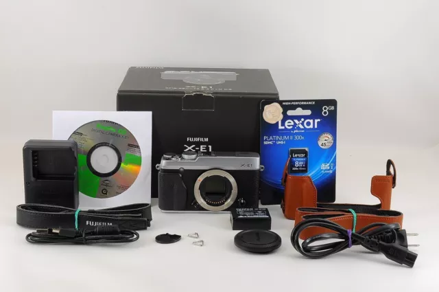 Mint in Box Fujifilm X-E1 16.3MP Digital SLR Camera Silver Body w/ Case