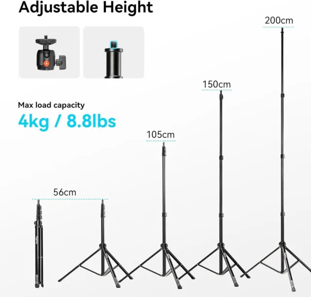 SmallRig RA-S200 Light Stand 78.7"(56-200cm) Max Load 4KG for Softboxes/ Studio 3
