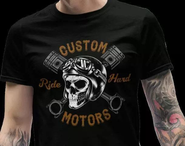 Custom Motor Biker Herren T-Shirt Totenkopf Chopper Garage Motorrad Shirt B24