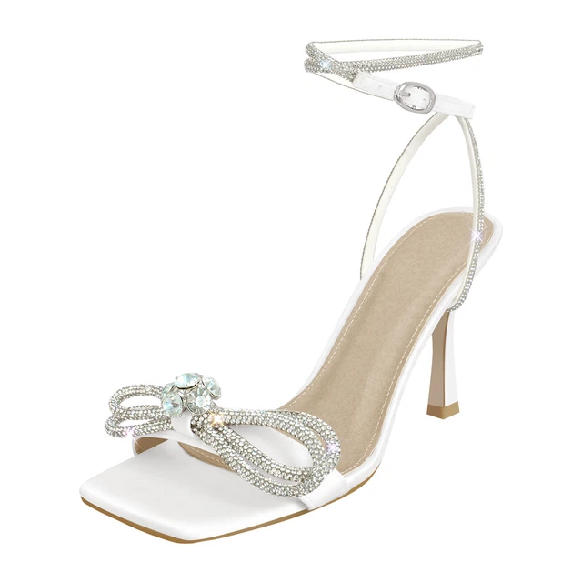 Ladies Sexy Diamante Bow Detail High Heel Evening Party Open Toe Sandals Shoe