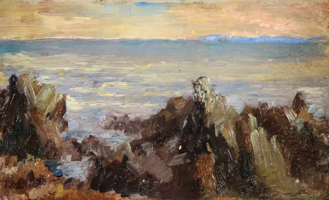 1928 French Post Impressionist Oil On Board - Rocks Coast At Pardigon - Var