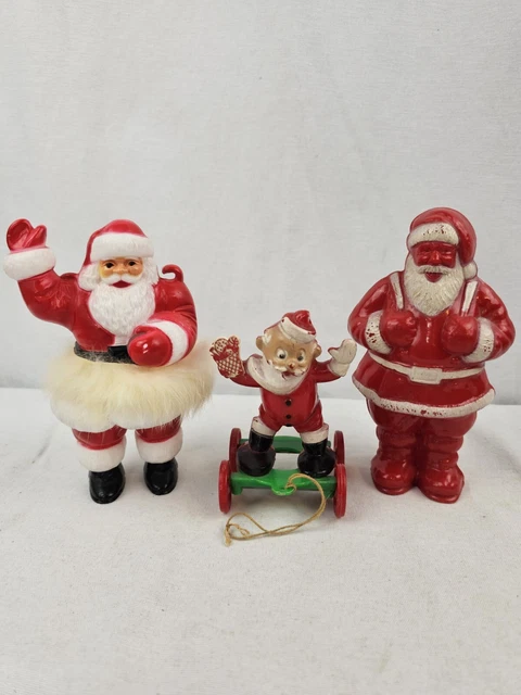 VINTAGE ROSBRO IRWIN Hard Plastic Figures Christmas Lot Santa Reindeer