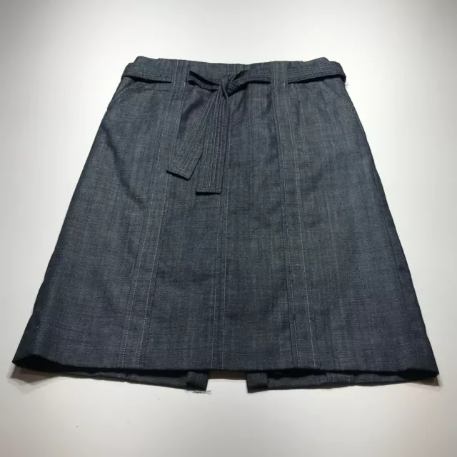 Calvin Klein Skirt Womens Size 4 Blue Belted Pencil Denim w/ Front Pockets Slit