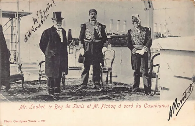 Tunisie - M. Loubet, le Bey de Tunis et le résident-général M. Pichon à bord du