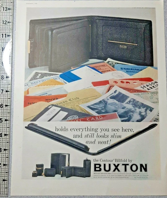 1957 Buxton Vintage Print Ad Billfold Wallet Morocco Leather Slim Cigarette Case