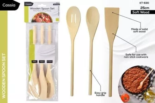 3pc/Set Bamboo Utensils Kitchen Wooden Cooking Tools Spoon Spatula Mixing Fork