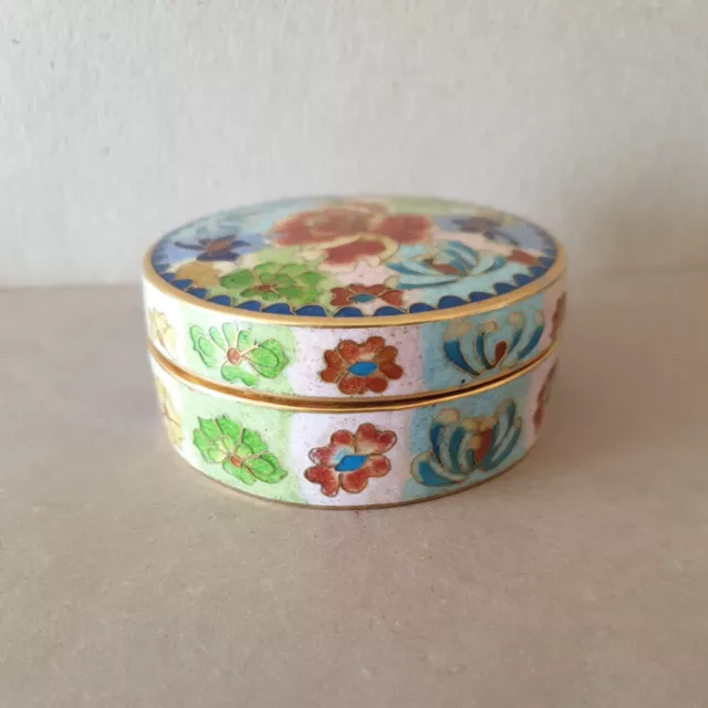 Ältere Cloisonne Emaille Deckeldose.Rund