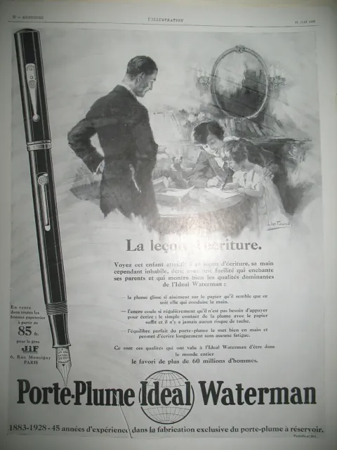 Publicite De Presse Waterman Porte-Plume Illustration Fauret French Ad 1928