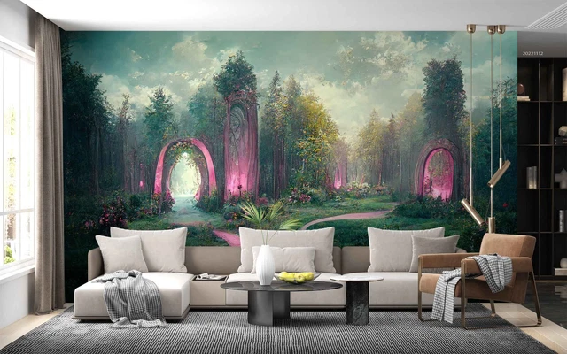Forest Deer Butterflies Wallpaper - Custom Size Wall Murals Self - View #2