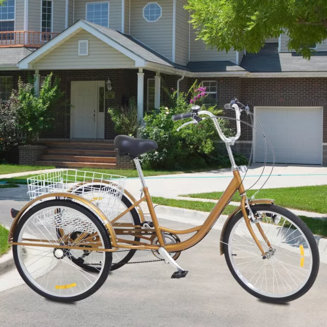 24" Adult Tricycle 6 Speed 3 Wheel Bicycle Trike Cruise Basket w/ Lamp 5 Colors!