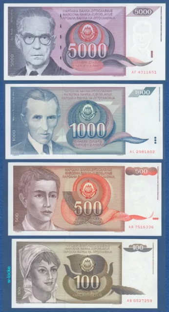 JUGOSLAWIEN / YUGOSLAVIA 100 bis 5000 Dinara Set 1991 UNC P.108,109,110,111