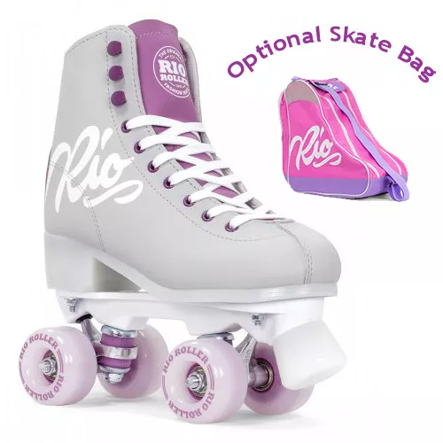 Rio Roller Script Quad Roller Skates Grey/Purple - Optional Skate Bag