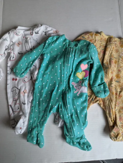 Baby girl newborn pajama sleeper set carters 3pc footies zip up mouse butterfly