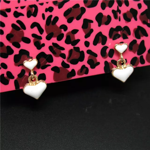 Hot Fashion White Enamel Double Heart Love Couple Women Stand Earring Gifts