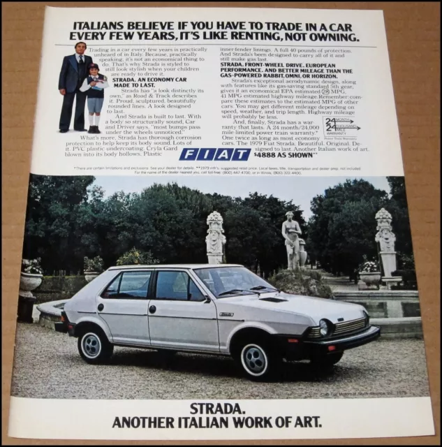 1979 Fiat Strada Print Ad Car Automobile Advertisement Italy Wild Turkey Whiskey