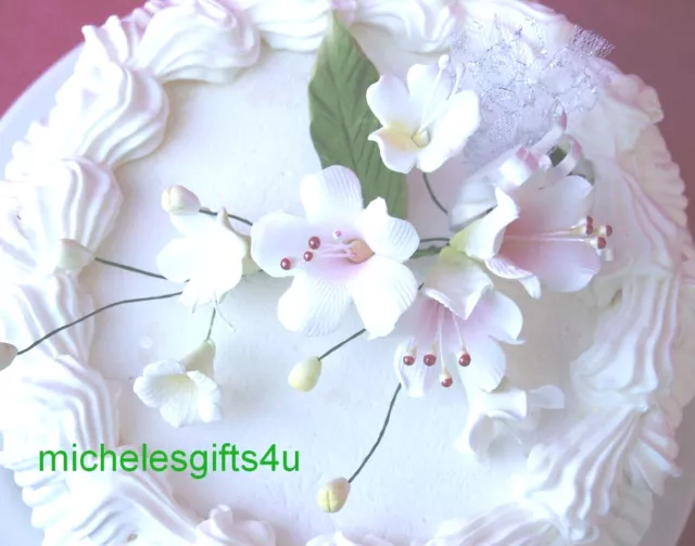 Pasta de goma de azúcar blanca rosa cerezo manzana flores y flores de pastel Stephanotis Pasta de goma de azúcar blanca rosa cerezo manzana flores y flores de pastel Stephanotis
