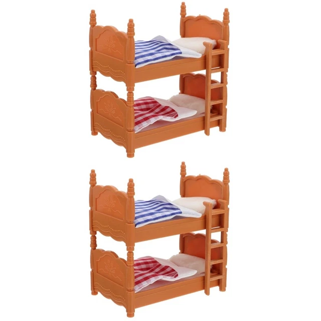 2 PCS DOLL House Bed Mini Bunk Beds Double Dolls Cot Child Baby Loft £