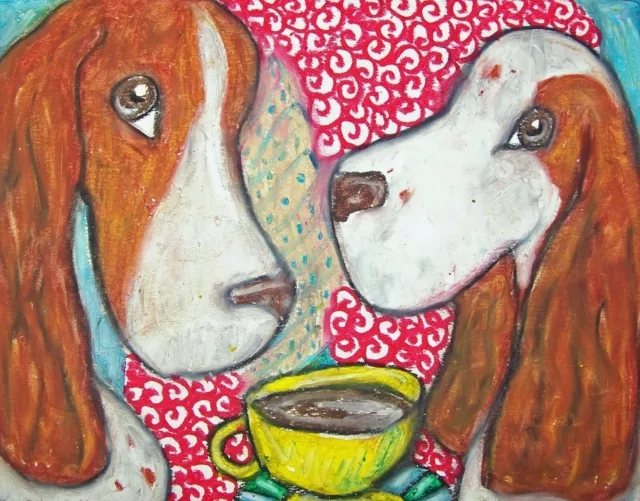 IRISH RED WHITE SETTER Coffee ACEO PRINT Dog Mini Art Card 2.5X3.5 Signed KSAMS