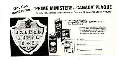 St.Lawrence Starch Prime Ministers of Canada Plaque Coupon