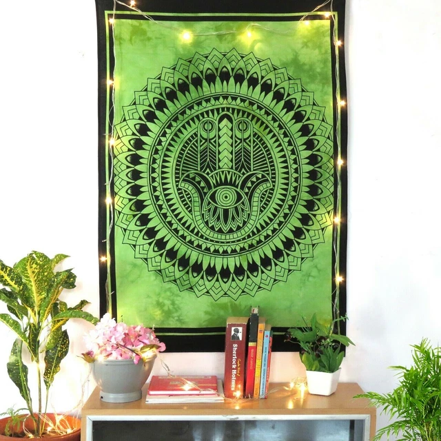 Arazzo Da Parete Con Mandala, Rosso, Verde, Fuoco, Blu, Floreale, Bohémien, Pavone, Bohémien, Motivo Frattale, Indiano, Boho, Hippie, Zingaro - Italia - Foto 8