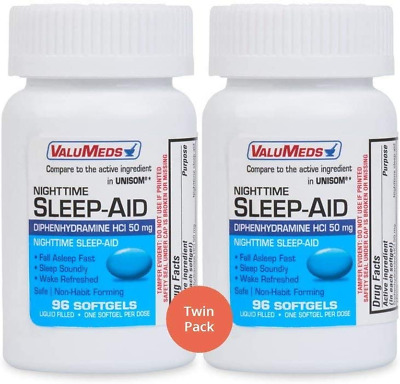 Ayuda de sueño nocturno valumeds (Paquete Doble - 192 cápsulas blandas) difenhidramina HCl, 50