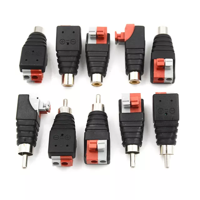5Pcs speaker wire av cable to audio male rca connector adapter jack press p.ar
