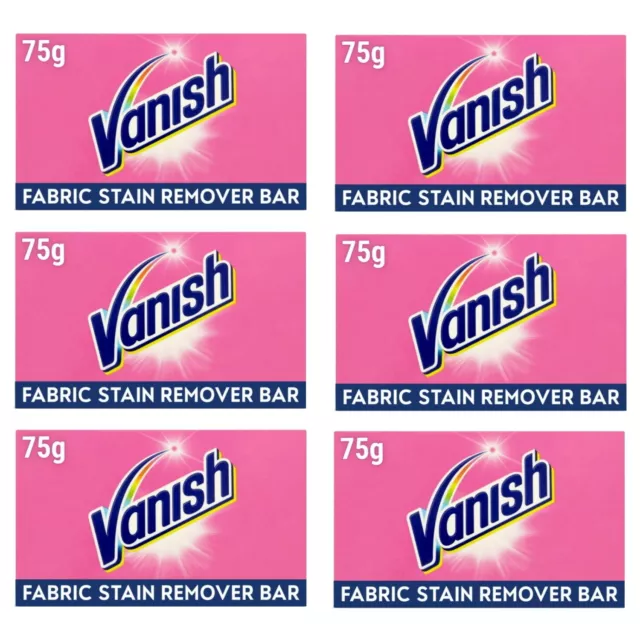 6 x Vanish Fabric Stain Remover Soap Bar Pre-Wash Bar 75g Fabric Laundry Washing