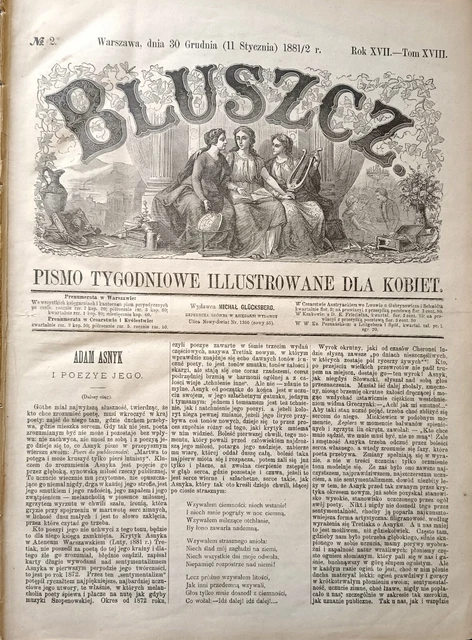 1881 Original Polish newspaper Bluszcz Pismo tygodniowe ilustrowane dla kobiet