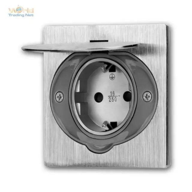 Prise de Courant Encastrée Inox, IP44 avec Couvercle, Pour En Haut Commutateur