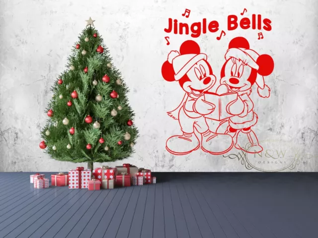 Mickey Minnie Mouse Jingle Bells Christmas Disney Wall Window Door Sticker Decor