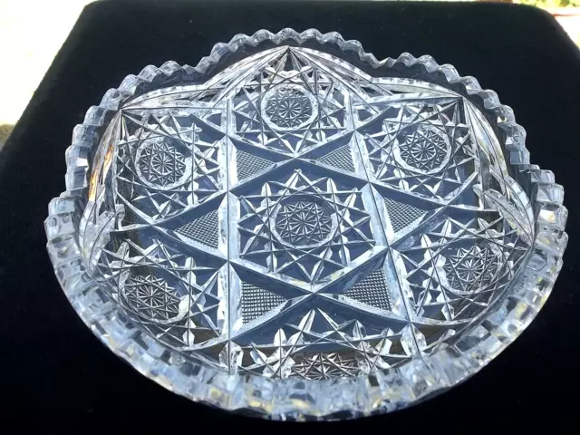 Abp  7" American  Brilliant Cut Glass Round Serving  Bowl 2" Tall