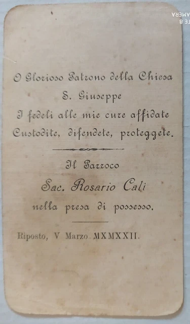 Riposto (Catania) 1922 Parroco Rosario Cali Chiesa San Giuseppe Ricordo Santino Riposto (Catania) 1922 Parroco Rosario Cali Chiesa San Giuseppe Ricordo Santino