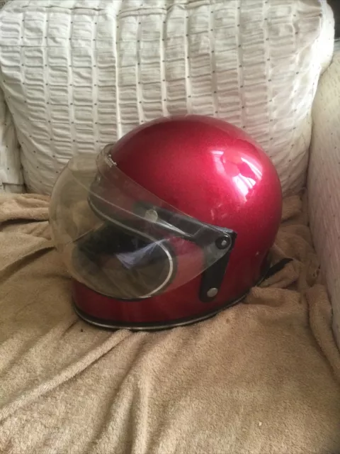 Vintage Grant  Motorcycle Helmet Red Sparkle Full Face Bubble Visor