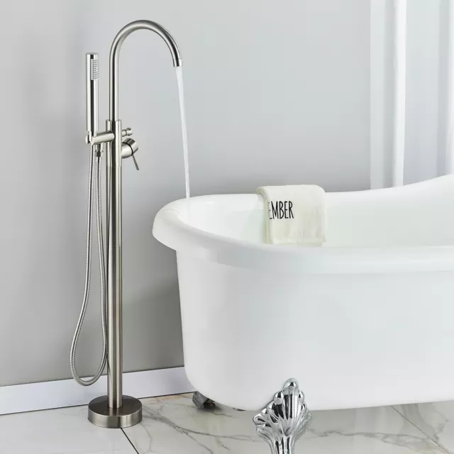 Freestanding Bathroom Tub Mixer Taps Floor Mount Bath Tub Filler w/Hand Shower 3