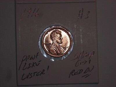 wheat penny 1916 LINCOLN CENT GREAT GEM RED BU 1916-P SHARP GEM RED UNC  lot #3