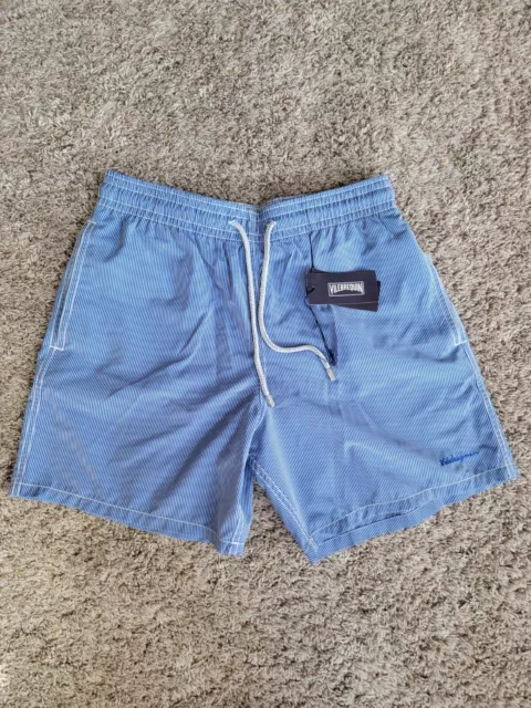 New w Tags Authentic Vilebrequin MORIO Blue Striped Swim Trunks - Sz L. CC15