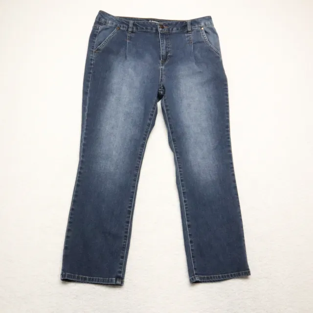 Jeans elásticos de mezcla de algodón oscuro para mujer D. talla 14 azul pierna recta recortada