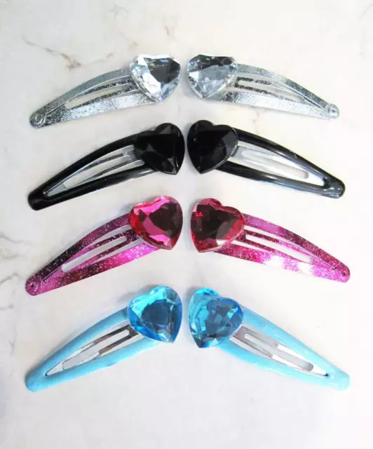 Snap hair clip barrette with heart shaped rhinestones (set of two)