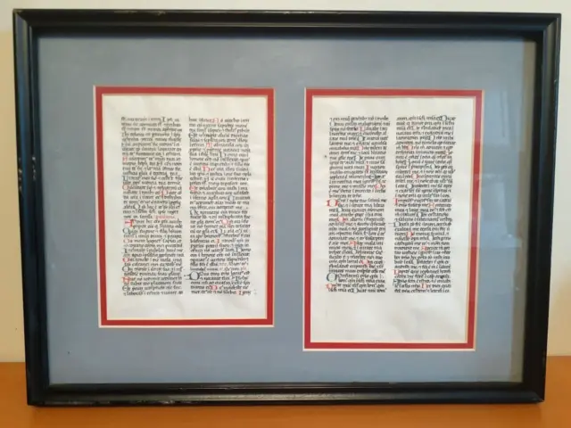 15th C. Two Medieval Manuscript leaves on Vellum Professionally Framed