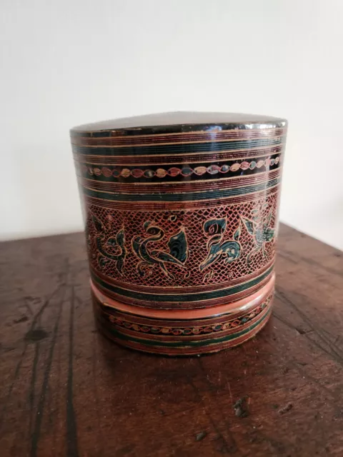 Vintage Burmese Lacquerware Betel Nut Container