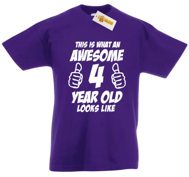 Awesome 4 Year Old T-Shirt, 4th Birthday Gifts, Gift Ideas For 4 Year Old Girls