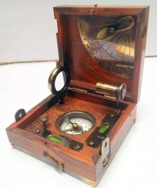 Maritime Compass & Telescope With Wooden Box handmade Nautical Magnifying Glass