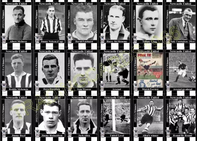 Newcastle United 1932 FA Cup final winners football trading cards