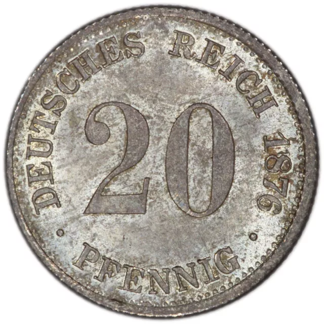 1876-F Germany Empire 20 Pfennig coin, Choice UNC, J.5