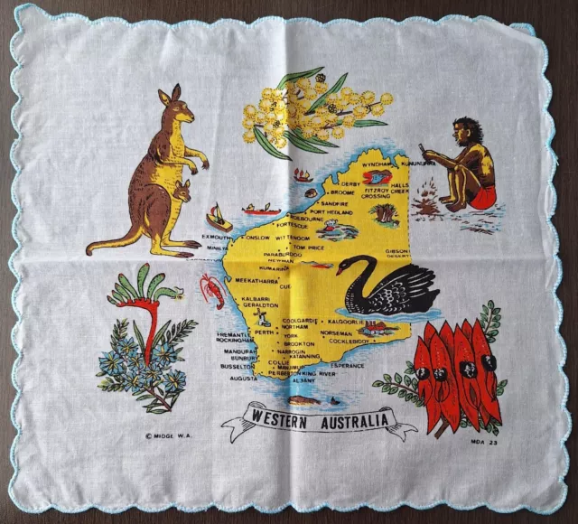 Western Australia Souvenir Handkerchief - Vintage - Map - Look!