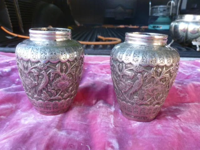 Very Fine Pair Of Antique Islamic Silver Vases Hallmarked 10.1 Troy Ounces