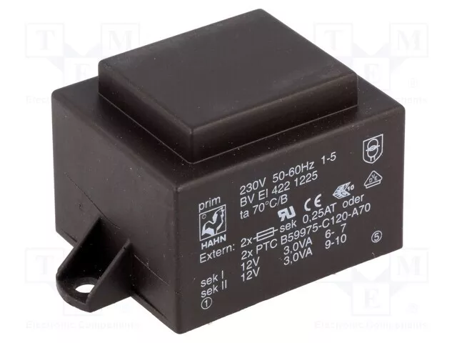 Transformator: überzogen 6VA 250mA 12V 230VAC 250mA 12V  200g BV EI 422 1225 -T