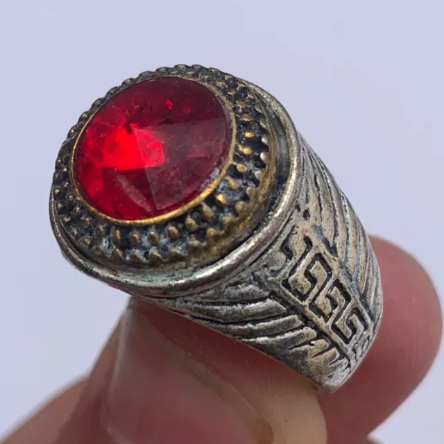 Guaranteed Authentic Ancient Greek Artifact Hellenistic Silver Ring w Red Stone