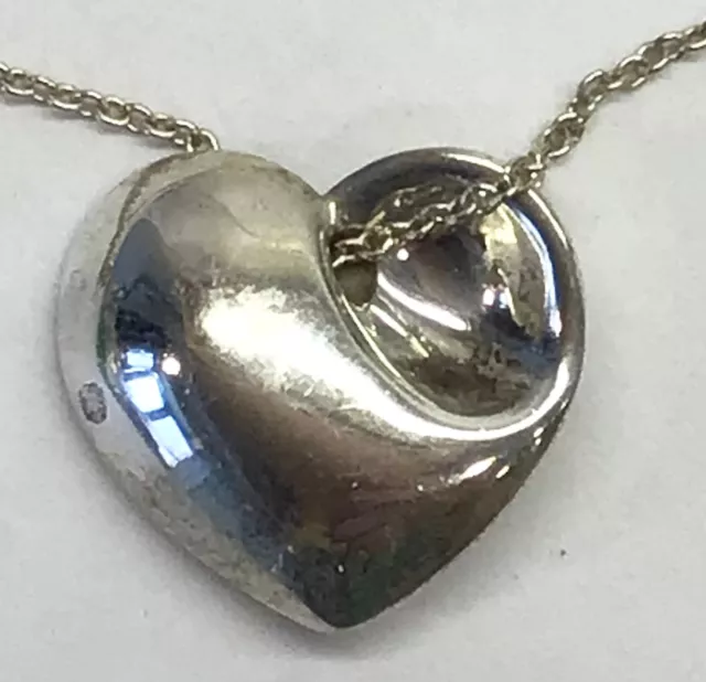 Tiffany & Co. 925 Sterling Silver Necklace SOLID Full Heart Pendant, 16" Chain