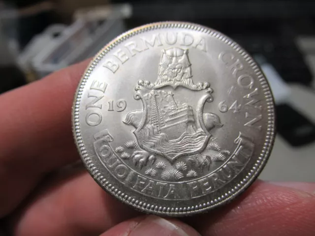 Stunning 1964 Bermuda One Crown Silver Coin, BU Brilliant UNC. 3